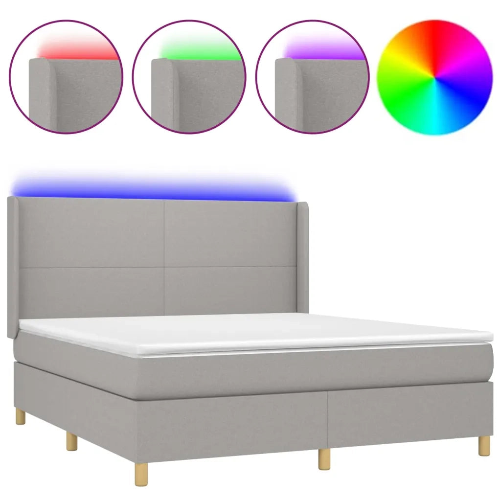 Letto a Molle Materasso e LED Grigio Chiaro 160x200 cm Tessuto 3138725