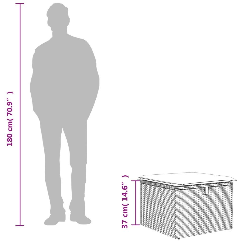 Sgabello da giardino con cuscino marrone 55x55x37 cm in polyrattan 366230