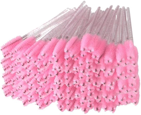 Set di pennelli per ciglia 200 pezzi - Rosa cristallo - Applicatore - Mascara - Estensione ciglia - Pennello a setole in plastica 9,8 x 0,5 cm