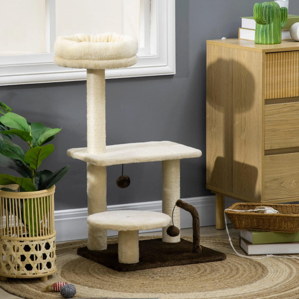 Albero Tiragraffi per Gatti con Palo in Sisal e Palline ¨C Zephmum ¨C Truciolato, Peluche, 44x38x81 cm