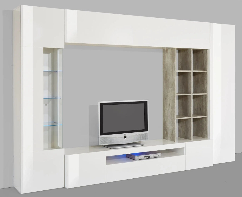Parete attrezzata con porta TV pensile vetrina colonna bianco grigio Egypt Report