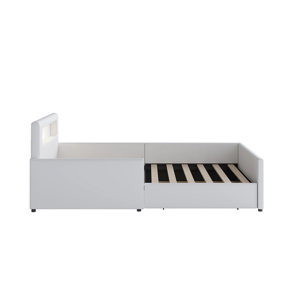 Letto 90x200 cm bambini con ripostiglio luce notturna USB - Xylo - Bianco