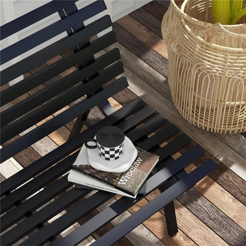 PANCHINA DA ESTERNO IN ALLUMINIO A 2 POSTI A DOGHE, 123X67X79CM, NERO