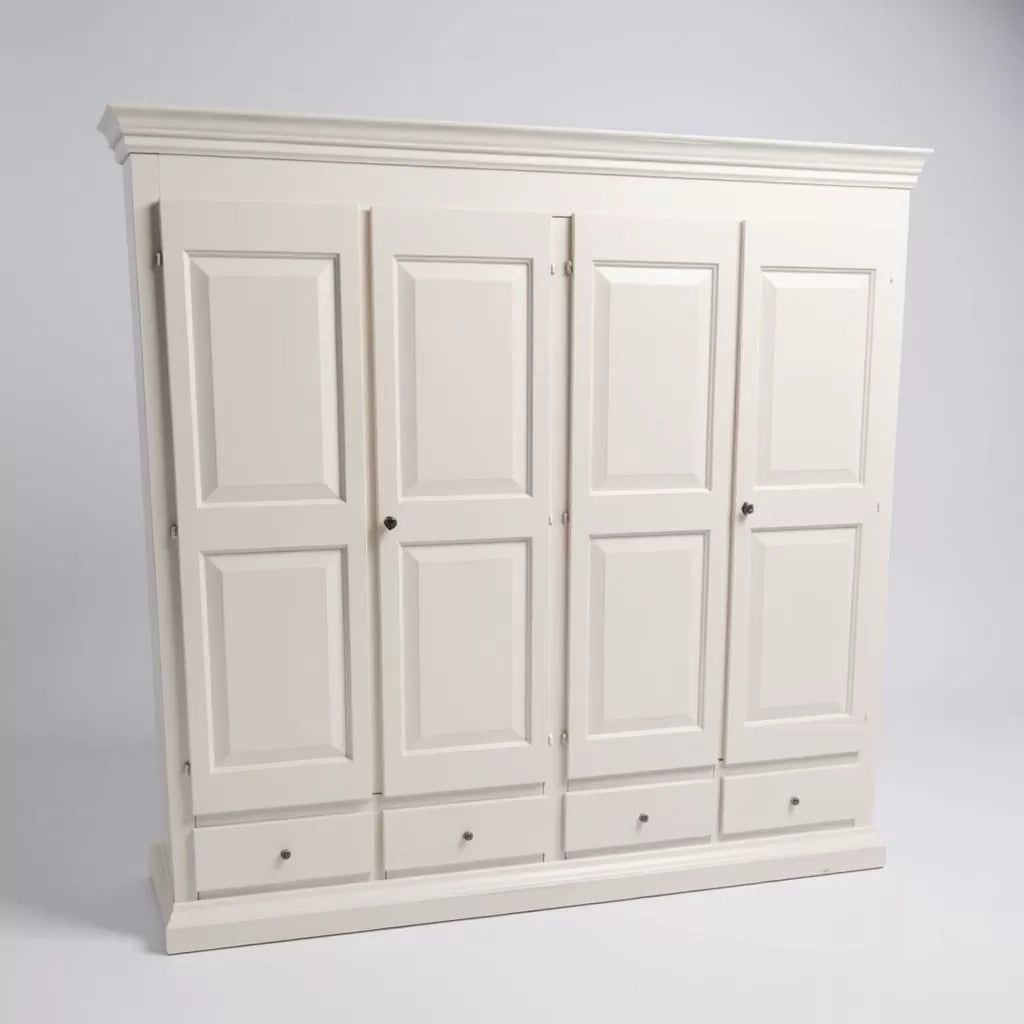 Armadio 4 porte legno shabby bianco anticato 234x61x221 - Mobili 2G