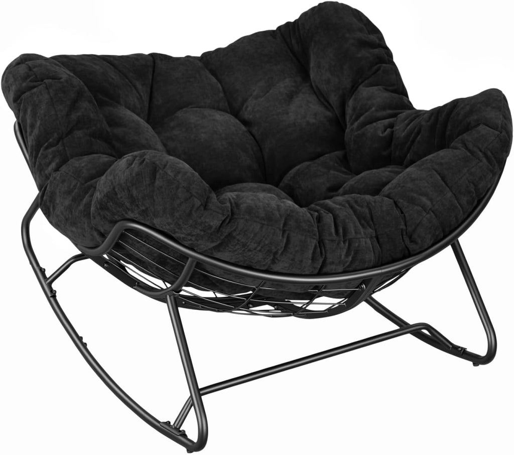 Sedia a Dondolo a Forma di Uovo, Poltrona Relax con Gambe Curve, Struttura in Metallo e Cuscino in Poliestere, Portata 150 kg, per Salotto e Balcone, Grigio Scuro