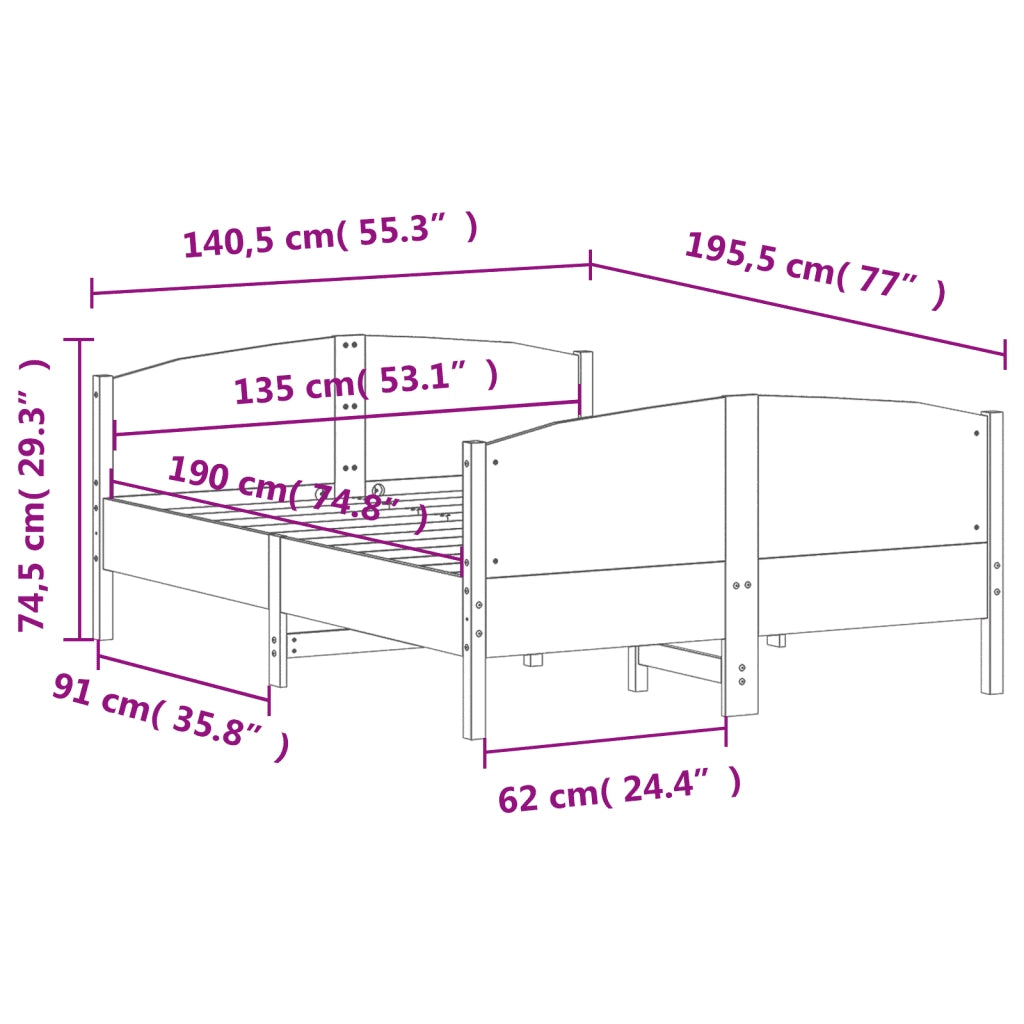 Letto senza Materasso Marrone Cera 135x190 cm in Legno di Pino 3216184