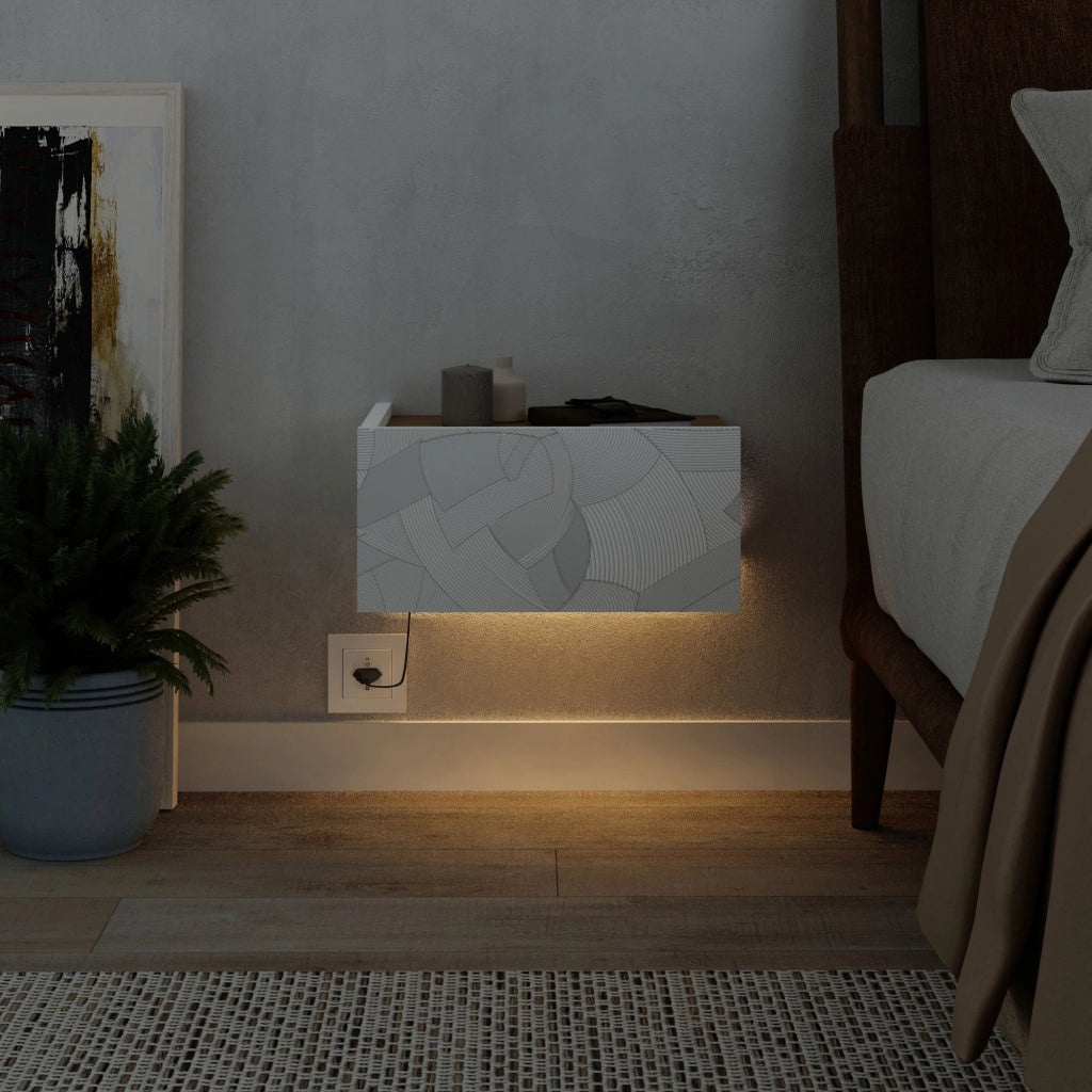 Comodino in legno "Onda" con luce LED - 38 x 31 x 18 cm - Bianco