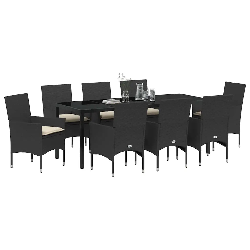 Set da Pranzo per Giardino con cuscino 9 pcs Nero polyrattan 3379771