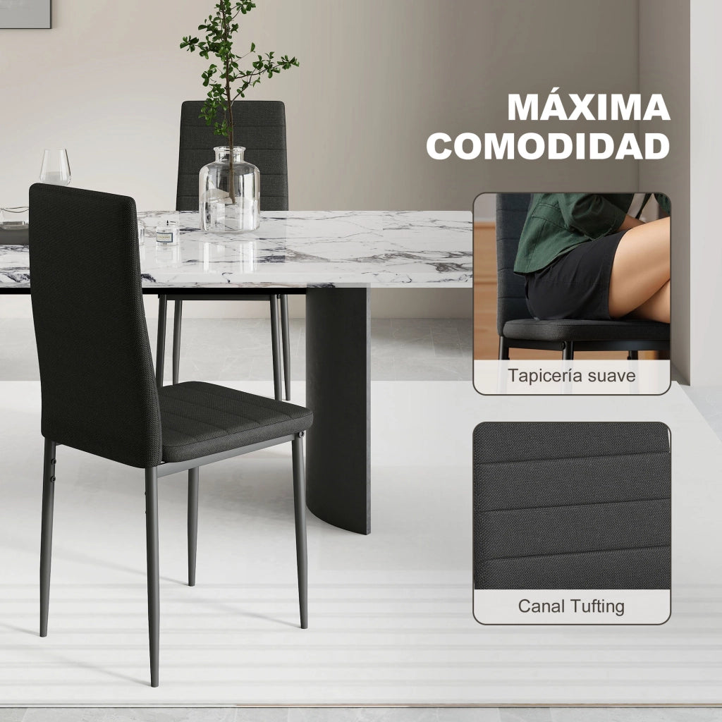 Set 6 Sedie da Pranzo Moderne ¨C Xylo ¨C Tessuto Lino Sintetico Nero, Schienale Alto, Gambe Metallo 41x50x97cm