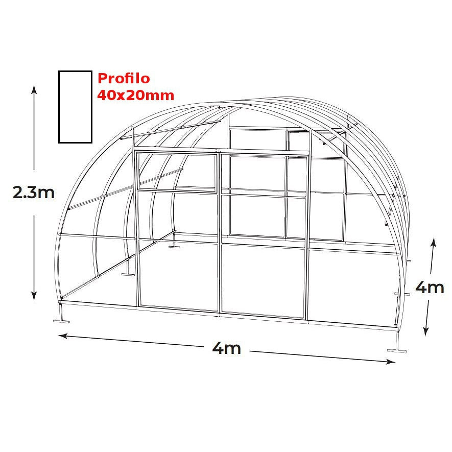 Serra ComPRO 4x6m con copertura policarbonato alveolare 4mm