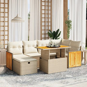 Set Divani da Giardino 7 pz con Cuscini Beige in Polyrattan