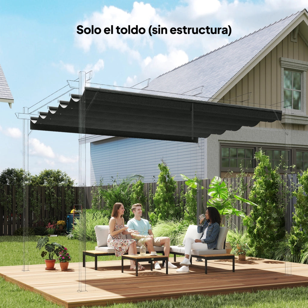 Telo di Ricambio per Tetto Retrattile Pergola 3x3 ¨C Xylo ¨C 2,5x2,55m Grigio Scuro con 10 Fori Drenaggio