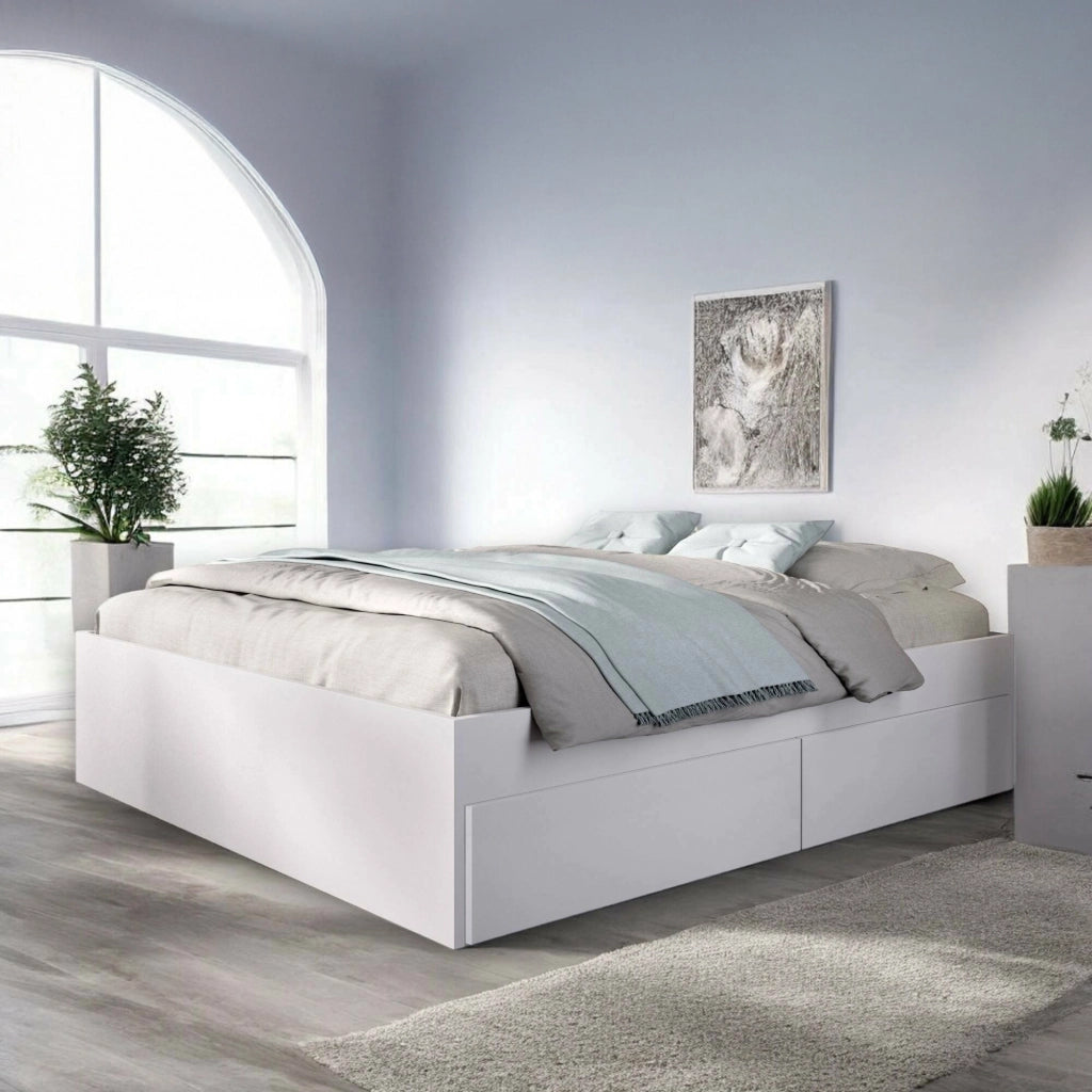 Letto matrimoniale Ferdie, Sommier per camera da letto, Giroletto per stanza, Struttura porta materasso, 169x205 h39 cm, Bianco