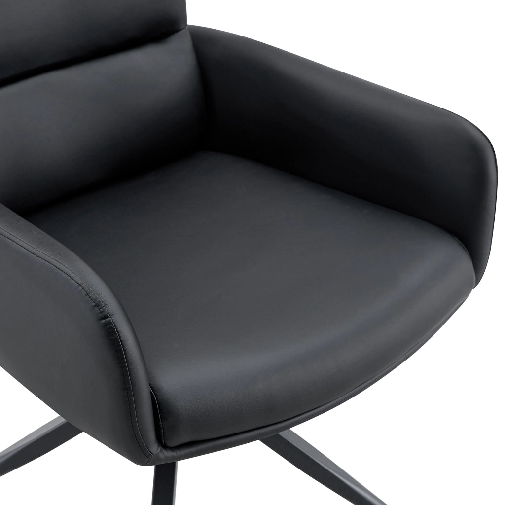 Sedia da pranzo girevole a 360° in PU nero; schienale con bottoni; per sala da pranzo e zona relax; 74.5 × 56.0 × 51.5 cm
