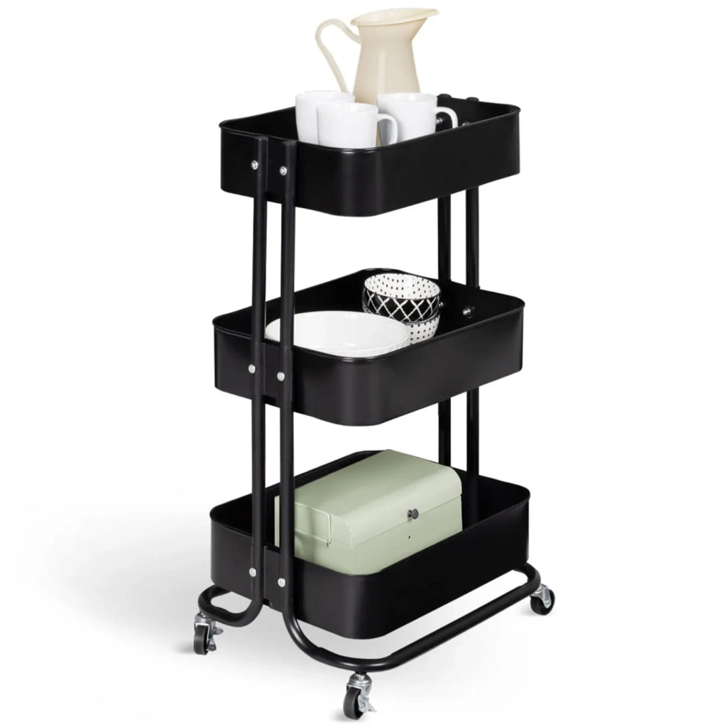 IDMarket - Carrello a 3 livelli con ripiano portaoggetti su rotelle, acciaio nero