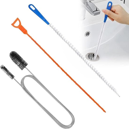 Strumento per fermare l'immissione di acqua - 3 pezzi di spazzola per tubi e bloccante scarico - Estensore di bloccaggio con tubo lungo - Pulitore di scarico cucina e bagno - Pulitore di fessure con tubo lungo