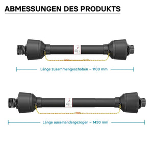 Albero cardanico T4 Giunto 1100-1430mm 460Nm 540rpm Cardano 40kW (55CV) 1 3/8" 6 denti 35mm rotondo