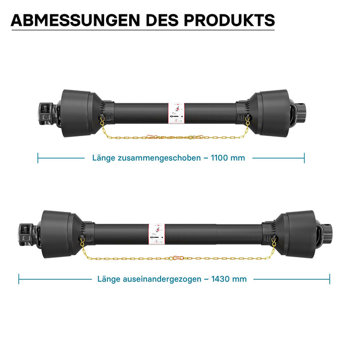 Albero cardanico T4 Giunto 1100-1430mm 460Nm 540rpm Cardano 40kW (55CV) 1 3/8" 6 denti 35mm rotondo