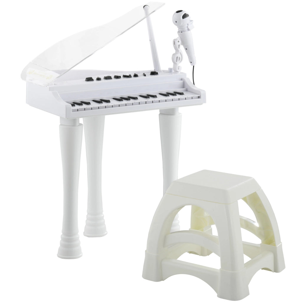 Piano Giocattolo per Bambini con Microfono e Sgabello ¨C zephmum ¨C 37x30,5x60,4 cm Bianco