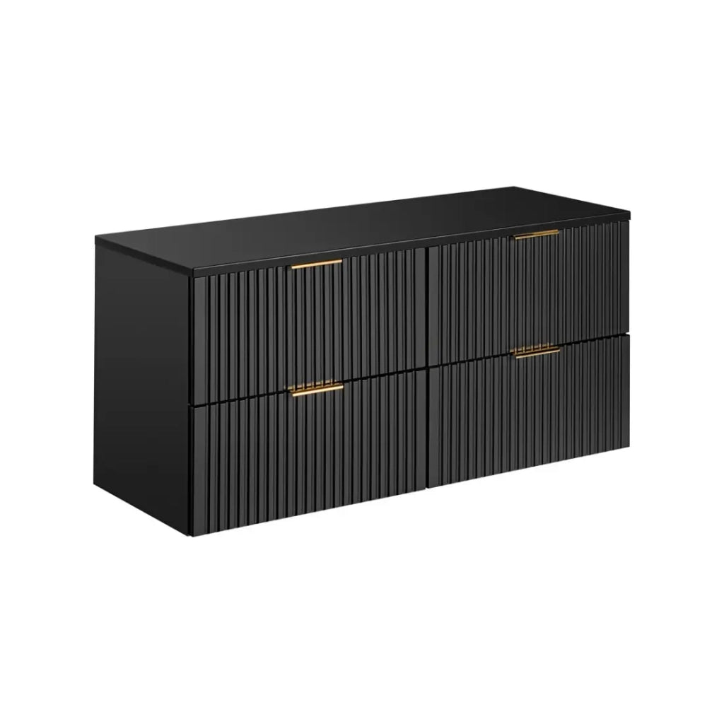 Grande mobile sotto lavabo NOXERA 120 cm – Nero opaco – 4 cassetti + piano per lavabo