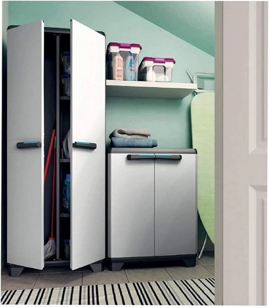Armadio tuttoppiani Linear in resina con 3 ripiani regolabili colore grigio nero Keter