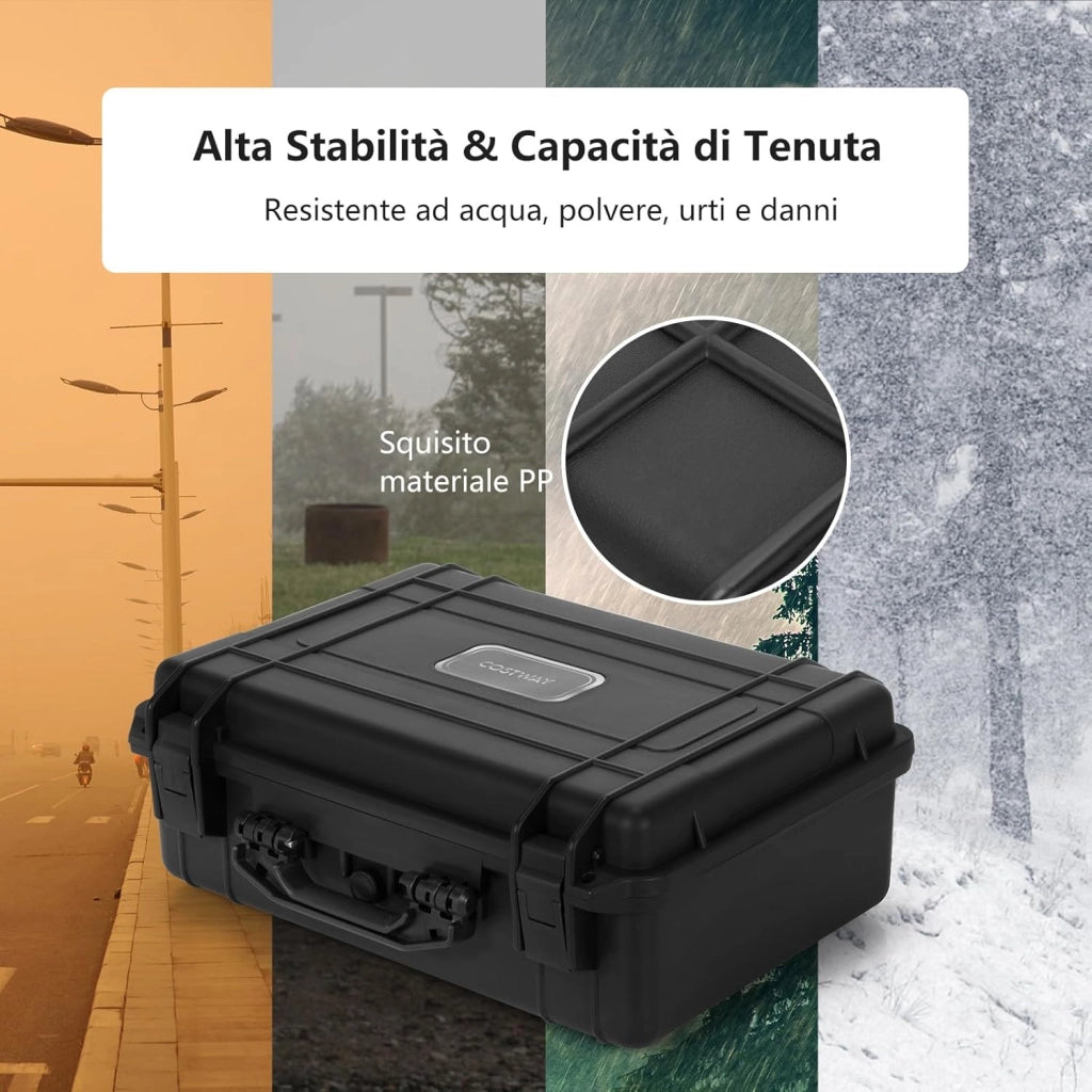 Valigetta per Macchina Fotografica Impermeabile, Custodia per Fotocamera con inserto in Schiuma Regolabile, Impermeabile IP66 e Antipolvere, 47 x 37 x 18 cm, Nero