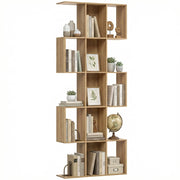 Libreria Scaffale a 5 Livelli a S con 15 Ripiani, in Legno, 80x24x200 cm, color Rovere