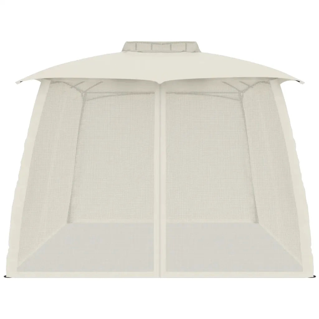 Gazebo con Tetto Doppio e Pareti Rete Crema 3,93x2,93 m Acciaio