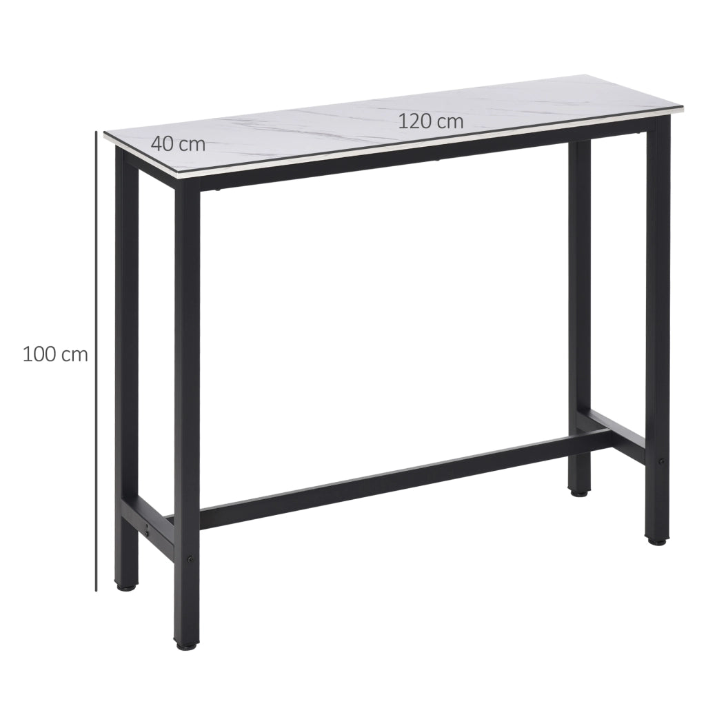 Tavolo da pranzo - bar effetto marmo - 120x40x100 cm - piedi regolabili - bianco+nero - acciaio