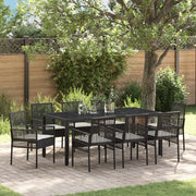 Set da Pranzo da Giardino in 9 Pezzi Polyrattan Nero