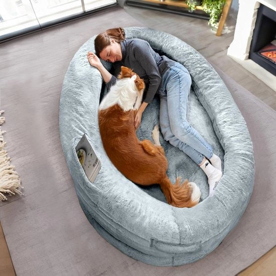 Letto per Cani e Uomini | Caldo e Comodo | Sedia a Pieno | Grande per Uomini e Animali domestici | Grigio | Copertura Rimovibile