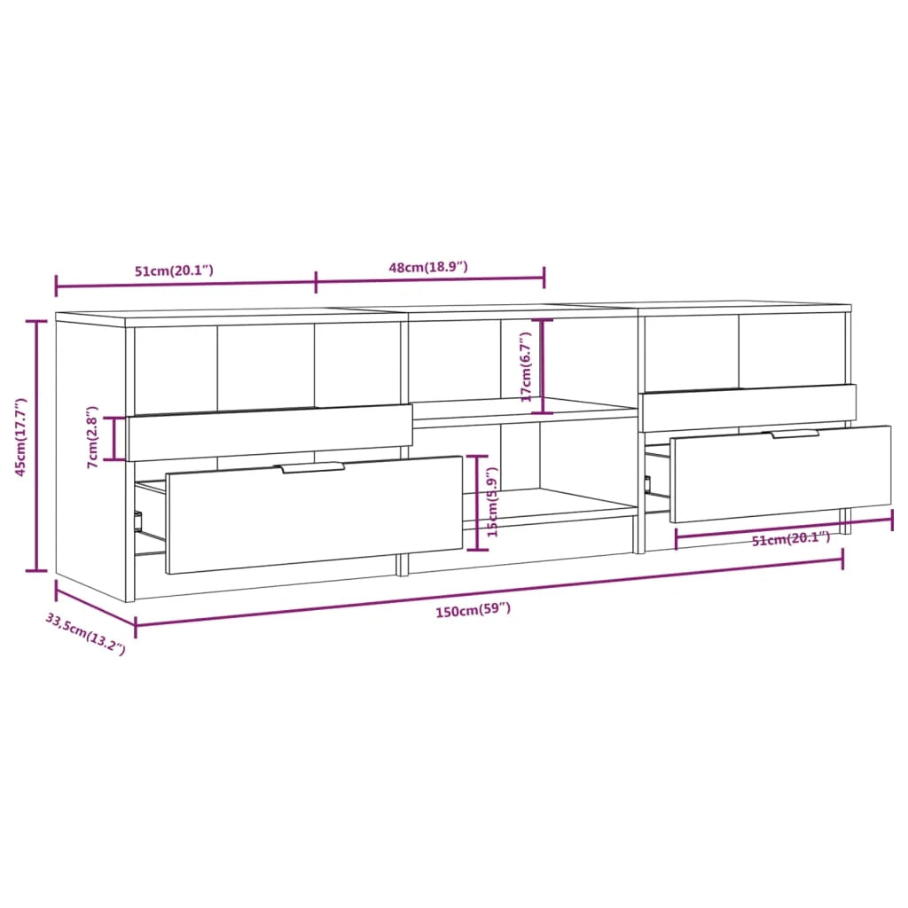 Mobile TV multimediale mensola TV credenza mobile TV sala da pranzo soggiorno camera da letto 150 x 33,5 x 45 cm legno ingegnerizzato bianco 02_0026009