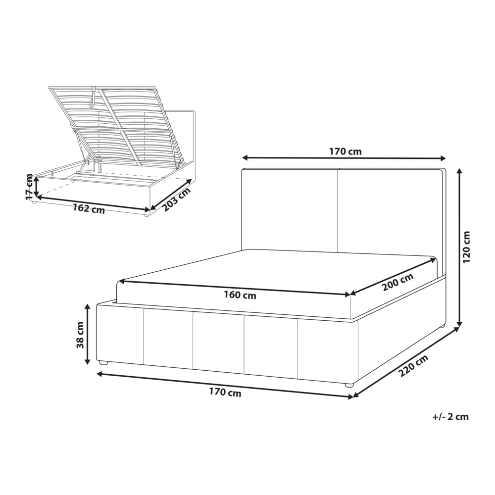 Letto matrimoniale con contenitore rivestito in tessuto tortora 160 x 200 cm camera da letto elegante