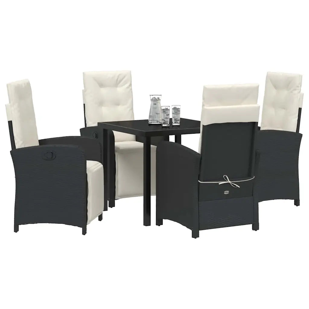 Set da Pranzo per Giardino con cuscino 5 pcs Nero polyrattan 3380303