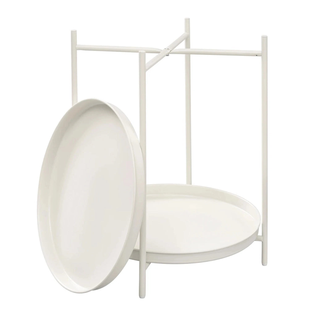 Tavolino da caffè rotondo con 2 ripiani - per soggiorno - in metallo - 44×44×53 cm - crema