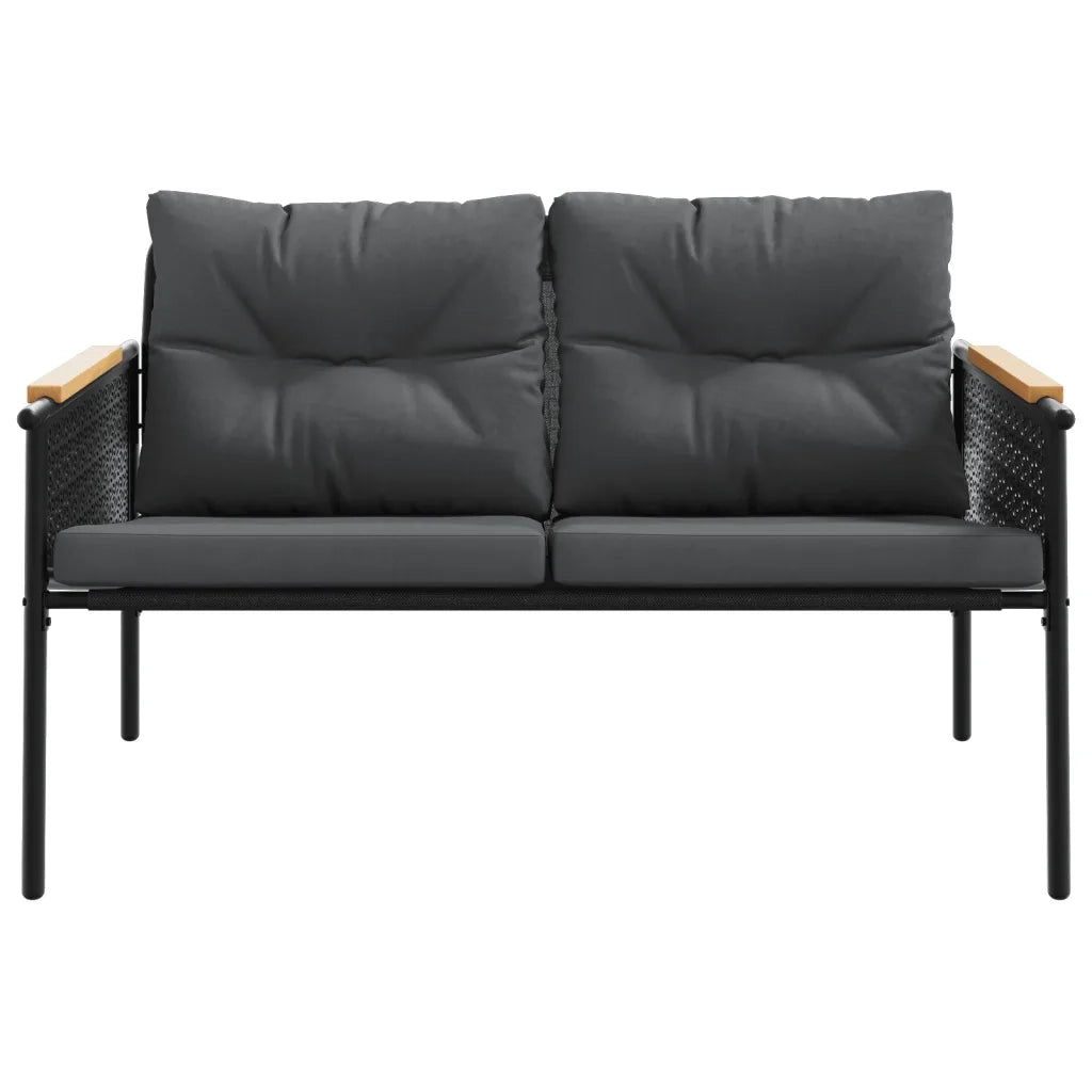 Panchina da Giardino con Cuscini 116 cm Nera in Acciaio 4009303