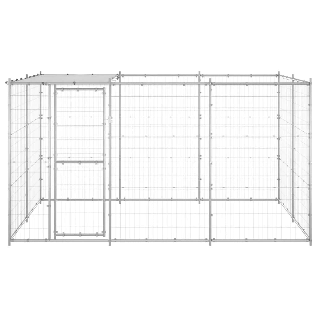 Recinto per animali da esterno per cani in acciaio zincato con tetto 7,26 m² 02_0000446