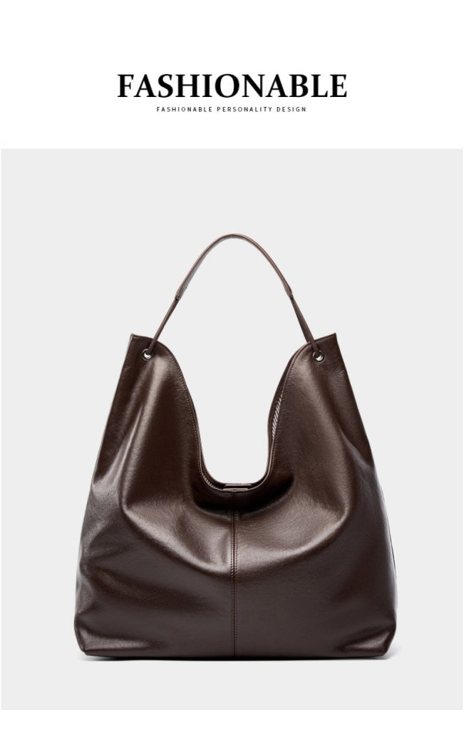 Borsa a mano da donna in vera pelle, marrone.