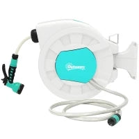 Avvolgitubo per Irrigazione, Avvolgitubo per Tubi d'Acqua 25+2 m, Supporto a Parete, Maniglia Girevole a 180°, 55 x 20 x 42 cm, Grigio Chiaro