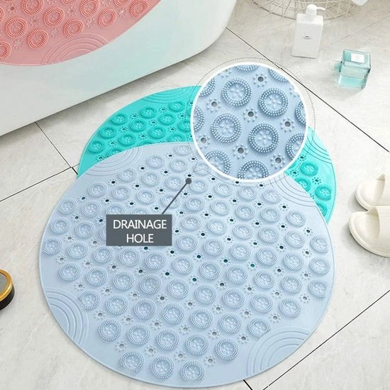 Matte antiscivolo in PVC con presa per asciugamano e fessure di scarico - trattamento antibatterico e lavabile in lavatrice - 55 x 55 cm - grigio