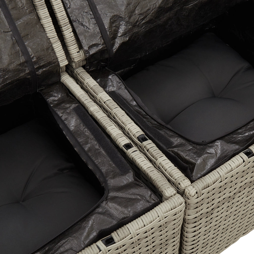 Set da pranzo da giardino 5 pezzi con cuscini grigio chiaro in polyrattan