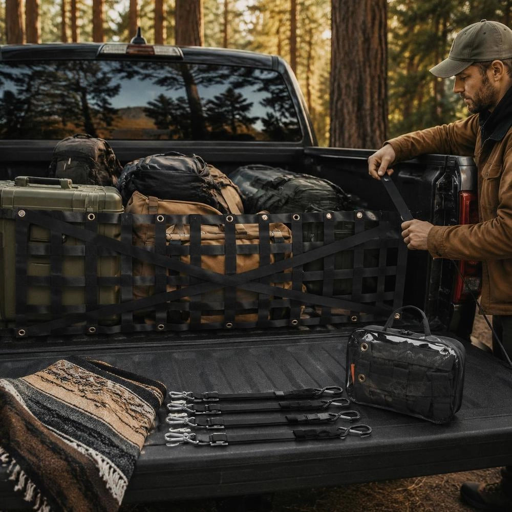 Tailgate Net, 137 X 46 Cm, Truck Bed Net With 4 Adjustable Telescopic Straps, Cross-reinforced Design, Extendable And Durable, Cargo Net Suitable For Pickups, Trucks, Trailers, Jeeps, SUVs