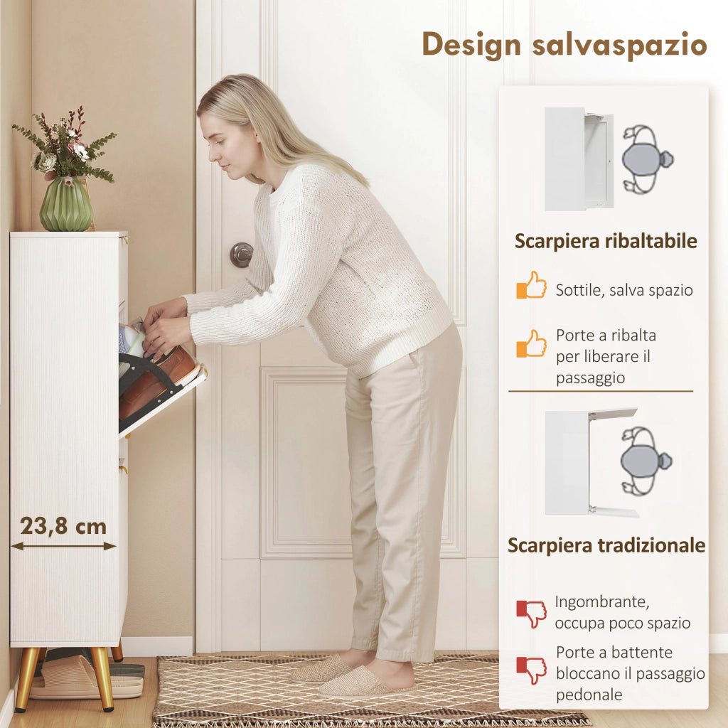 Scarpiera Salvaspazio con Ante a Ribalta ¨C zephmum ¨C Bianco 12 Paia