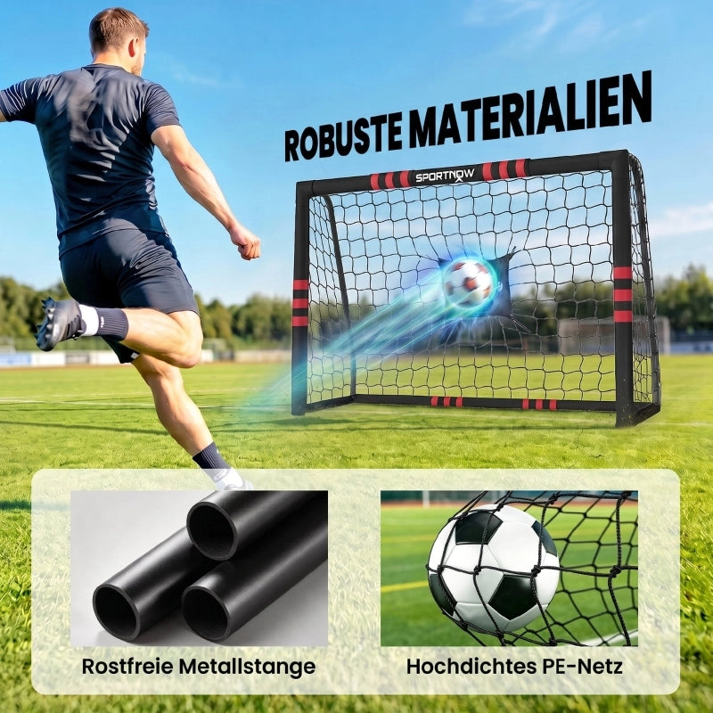 Porta da calcio da giardino con telaio imbottito e rete resistente per allenamento all'aperto in metallo nero e rosso