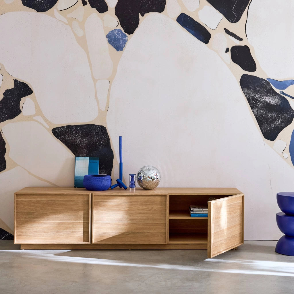 Mobile tv decorativo in legno 3 ante 180cm, marrone naturale