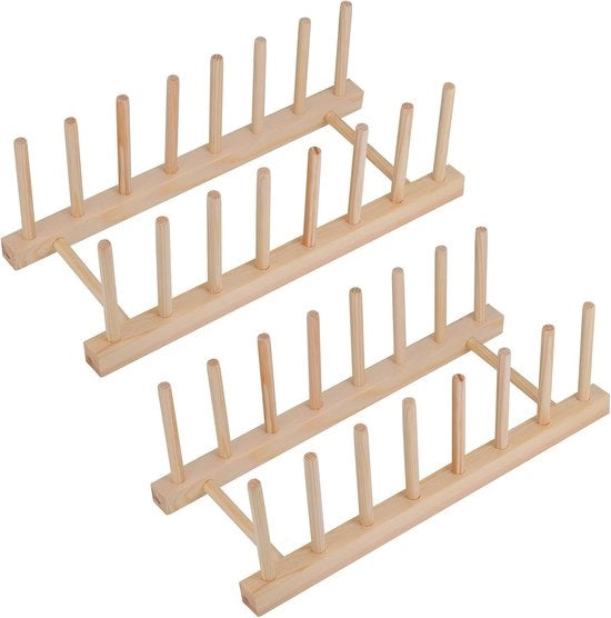 Set di 2 Sostegni per Piatti in Legno di Pino Sostenibile, con Sostegno per Piatti e Sostegno per Coperchi, per fino a 7 Piatti e Coperchi di Tutto il Tipo