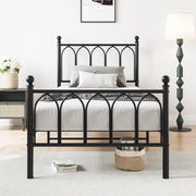Letto in metallo con testiera vintage e contenitore, 90x200 cm, nero