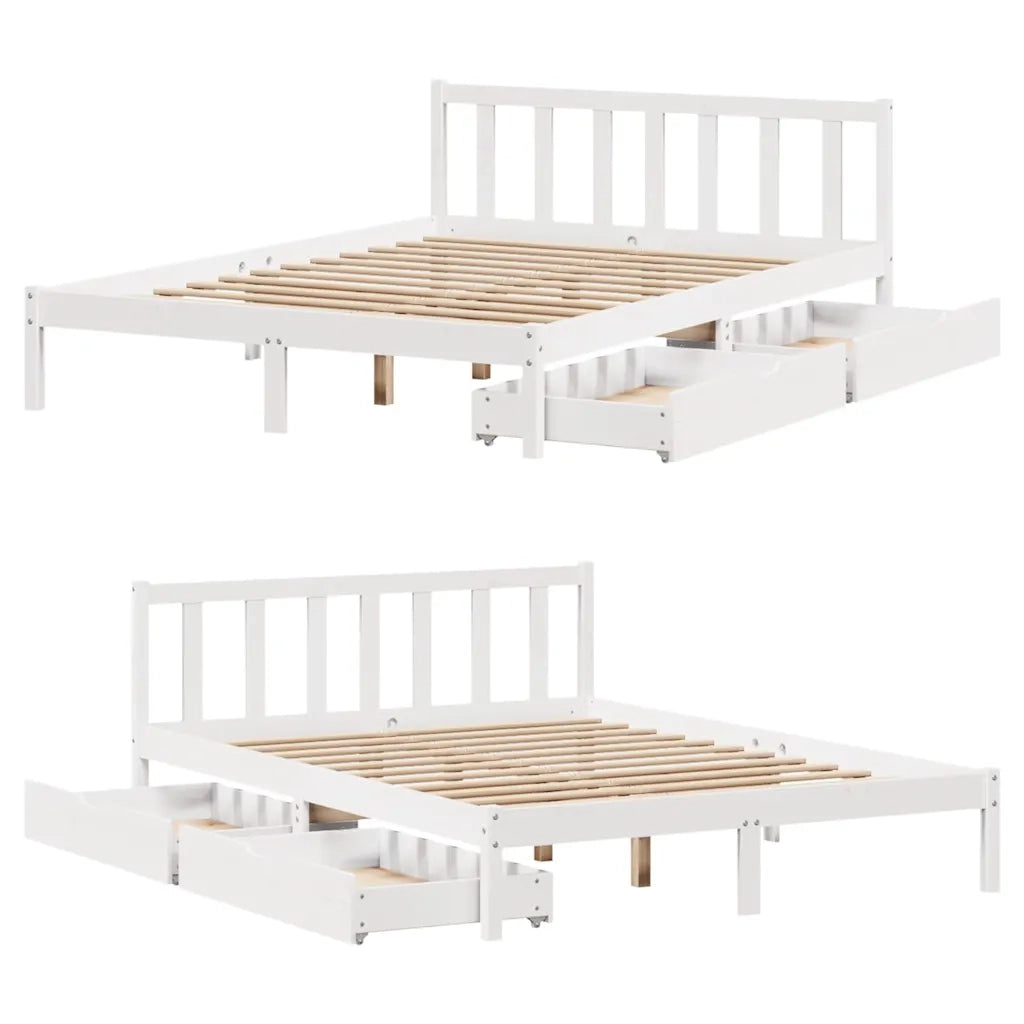 Letto senza Materasso-Struttura Letto Bianco 140x190 cm Legno Massello di Pino 848103