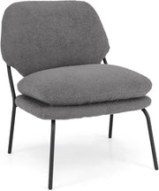 Sedia Sala da Pranzo Imbottita in Tessuto Peluche, Sedia con Cuscino Senza Ruote e Braccioli, Sedia Moderna Comfortevole per Cucina, Salotto, Soggiorno e Camera da Letto, Grigio