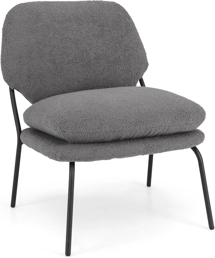 Sedia Sala da Pranzo Imbottita in Tessuto Peluche, Sedia con Cuscino Senza Ruote e Braccioli, Sedia Moderna Comfortevole per Cucina, Salotto, Soggiorno e Camera da Letto, Grigio